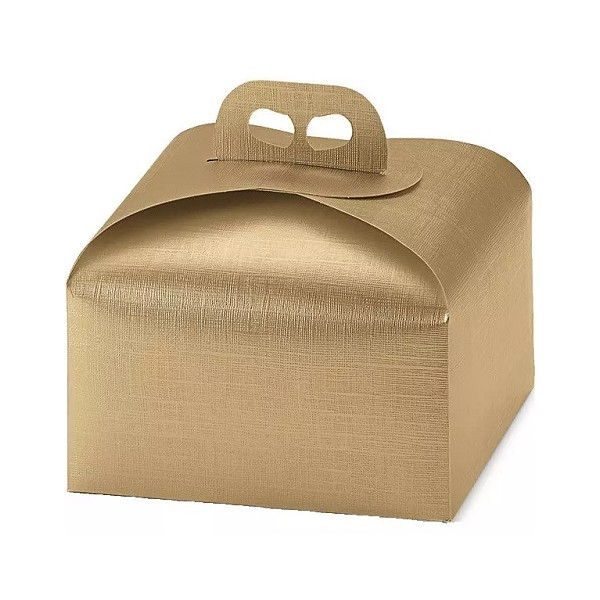 Scatola Porta panettone Basso in cartoncino color Oro Seta da 245 x 245 mm h 130 mm