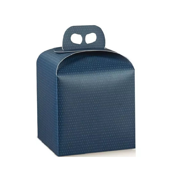 Scatola Porta Panettone Alto Spot Blu 200×200×180mm con Maniglia – Confezione Natalizia Elegante