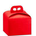 Scatola Porta Panettone Basso Rosso Seta 245×245×130mm con Maniglia – Confezione Natalizia Elegante