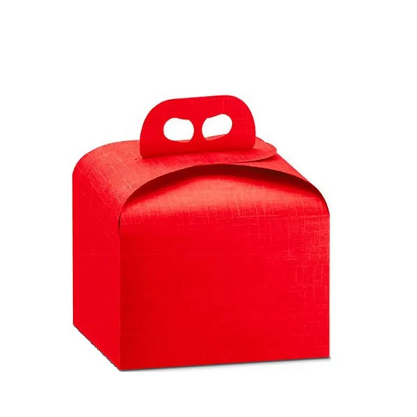 Scatola Porta Panettone Basso Rosso Seta 245×245×130mm con Maniglia – Confezione Natalizia Elegante