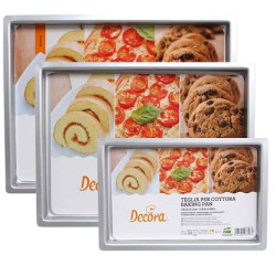 Teglia Rettangolare Bassa in Alluminio Anodizzato Decora (H2,5cm) – Per Biscotti e Pizza (17,8×28/28×38/30×40cm)