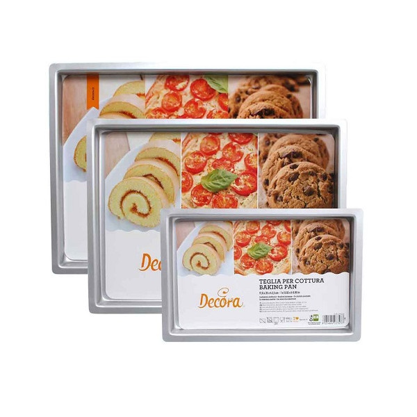 Teglia Rettangolare Bassa in Alluminio Anodizzato Decora (H2,5cm) – Per Biscotti e Pizza (17,8×28/28×38/30×40cm)