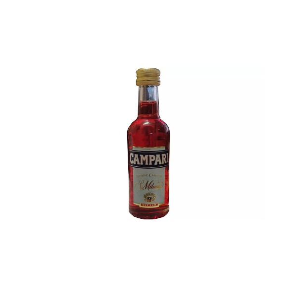 Bitter Campari Mignon da 5 cl: originale miniatura dell'iconico aperitivo alcolico italiano in bottiglia di vetro.