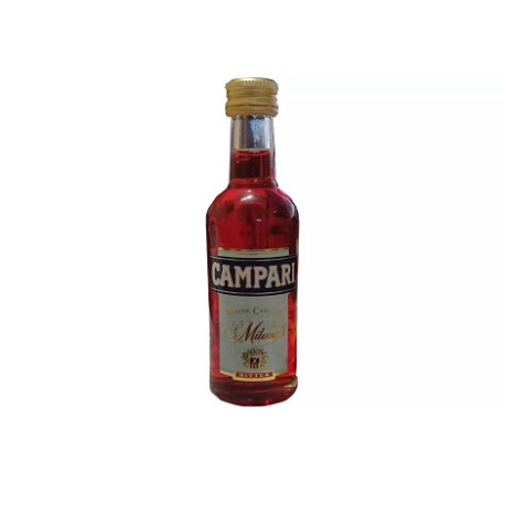 Bitter Campari Mignon da 5 cl: originale miniatura dell'iconico aperitivo alcolico italiano in bottiglia di vetro.