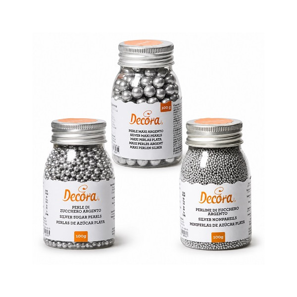 Perle di Zucchero Argento Perlato Decora (100g) | Decorazioni Torte | Formati Ø1,5/4/8mm