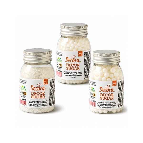 Perle di Zucchero Bianco Brillante Decora (100g) | Decorazioni Torte | Formati Ø2/5/7mm