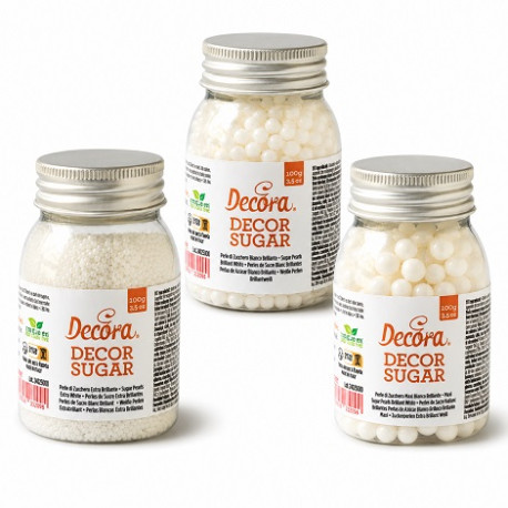 Perle di Zucchero Bianco Brillante Decora (100g) | Decorazioni Torte | Formati Ø2/5/7mm
