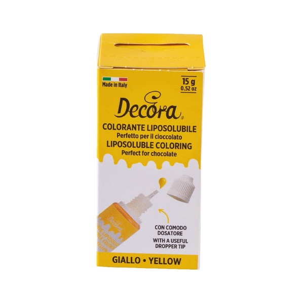 Colorante Alimentare Liquido Liposolubile Giallo Decora (15g) | Ideale per Cioccolato, Panna e Creme Grasse
