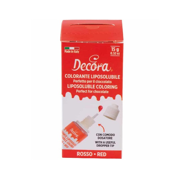 Colorante Alimentare Liposolubile Rosso Decora (15g) – Ideale per Cioccolato, Panna e Creme Grasse
