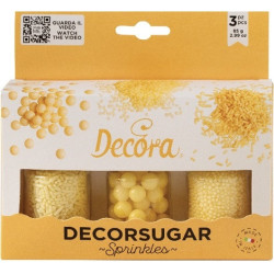 Decora Sprinkles Set Decor Mix Giallo Perlato (85g) | 3 Tipi di Decorazioni: Perle, Perline e Bastoncini