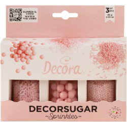 Decora Sprinkles Set Decor Mix Rosa Perlato (85g) | 3 Tipi di Decorazioni: Perle, Perline e Bastoncini