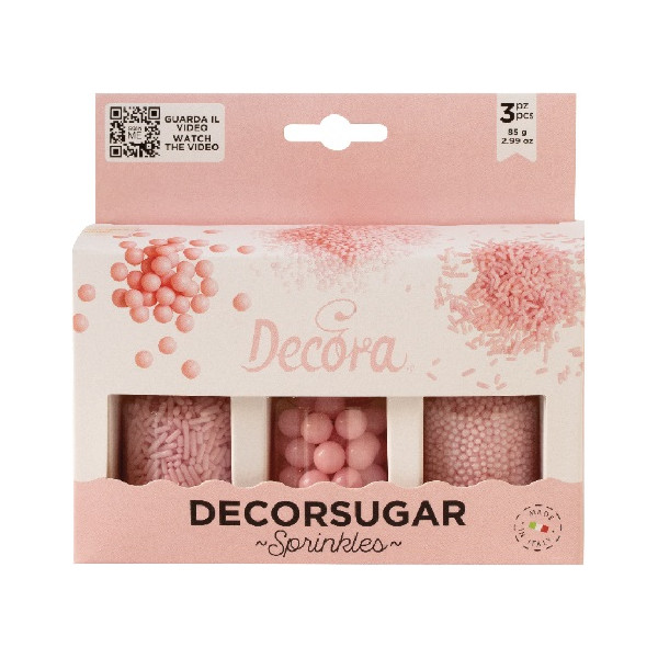 Decora Sprinkles Set Decor Mix Rosa Perlato (85g) | 3 Tipi di Decorazioni: Perle, Perline e Bastoncini