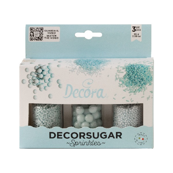 Decora Sprinkles Set Decor Mix Azzurro Perlato (85g) | 3 Tipi di Decorazioni: Perle, Perline e Bastoncini