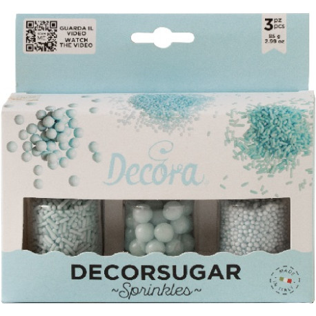 Decora Sprinkles Set Decor Mix Azzurro Perlato (85g) | 3 Tipi di Decorazioni: Perle, Perline e Bastoncini