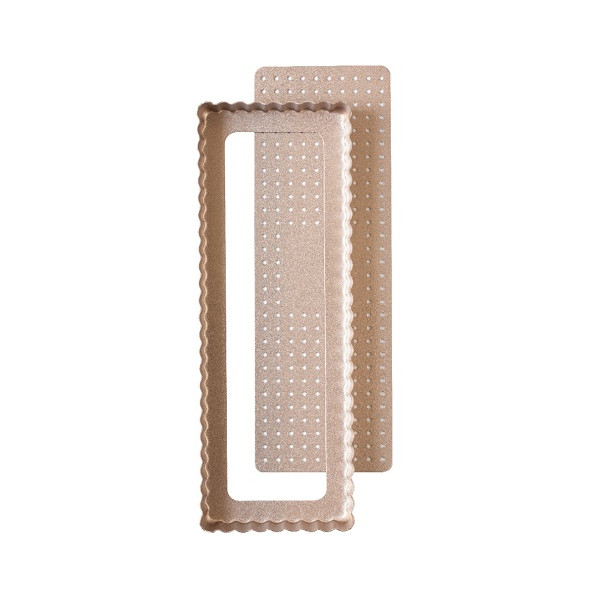 Decora Stampo Rettangolare Stretto Microforato (32×11×H3cm) – Fondo Mobile Antiaderente Rose Gold Line