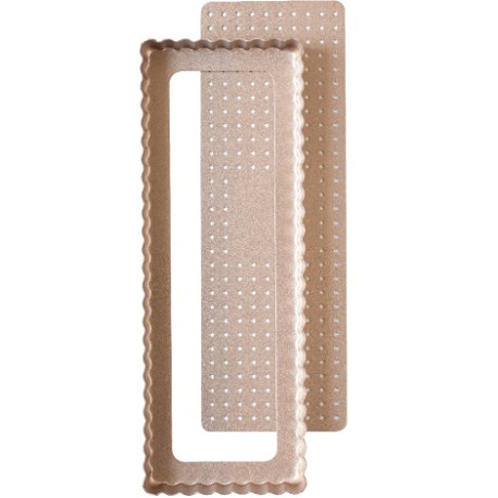 Decora Stampo Rettangolare Stretto Microforato (32×11×H3cm) – Fondo Mobile Antiaderente Rose Gold Line