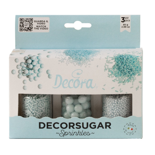 Decora Sprinkles Set Decor Mix Azzurro Perlato (85g) | 3 Tipi di Decorazioni: Perle, Perline e Bastoncini