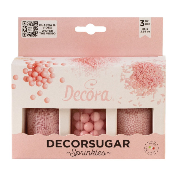 Decora Sprinkles Set Decor Mix Rosa Perlato (85g) | 3 Tipi di Decorazioni: Perle, Perline e Bastoncini