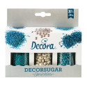 Decora Sprinkles Set Decor Mix Argento e Azzurro (85 g) | 3 Tipi di Decorazioni: Lenti al Cioccolato, Perline e Bastoncini