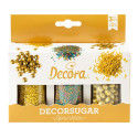 Decora Sprinkles Set Decor Mix Oro e Multicolor (85g) | 3 Tipi di Decorazioni: Lenti al Cioccolato, Perline e Bastoncini