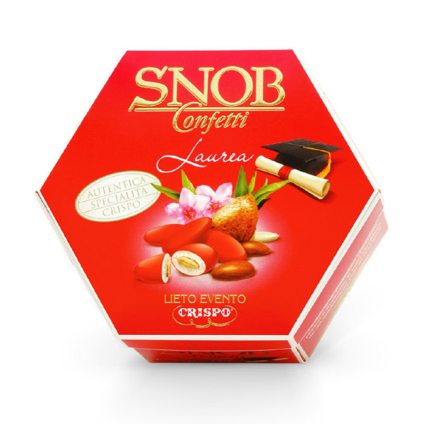 Crispo Snob Lieto Evento Laurea, astuccio rosso da 500 g di confetti incartati singolarmente