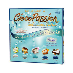 Crispo CiocoPassion Lieto Evento Selection Color celesti sfumati, confetti incartati singolarmente in astuccio da 500 g