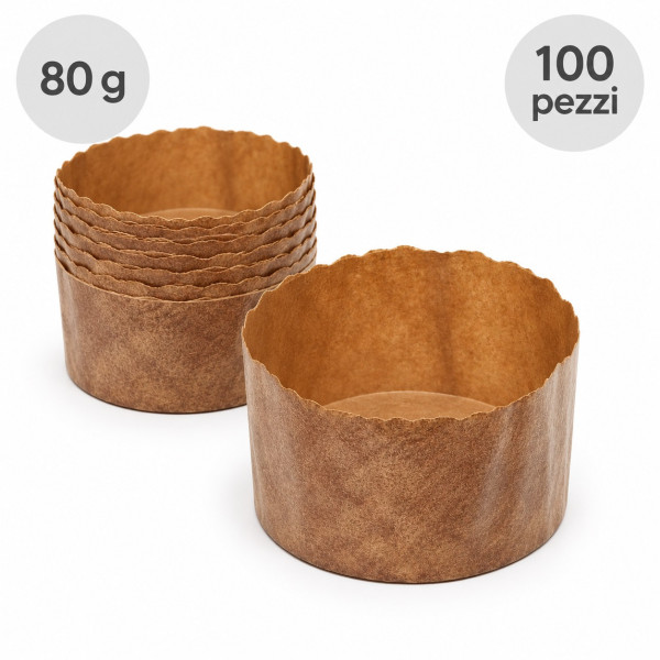 Stampi Panettoncini Alti 80 g in Carta Forno – Ø6×H4,5 cm, 100 Pezzi