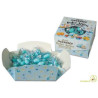 Dolce Arrivo Maxtris Mix Frutta Celeste, in vassoio da 500 g. Ciocomandorla celesti, incartati singolarmente.