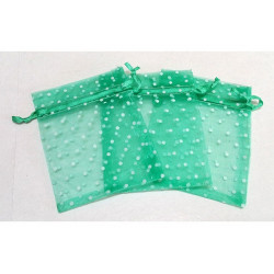 10 Sacchetti in organza pois per confetti verde