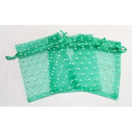 10 Sacchetti in organza pois per confetti verde