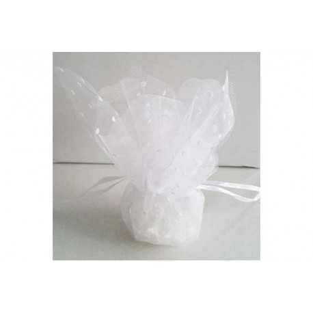 Sacchetto portaconfetti con tirante quadrato bianco a pois cm 24 pz 25 Sacchetto portaconfetti con tirante quadrato bianco a pois cm 24 pz 25