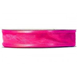 Nastro Rosa Fluo in Organza bordato in Raso 10mmx30mt