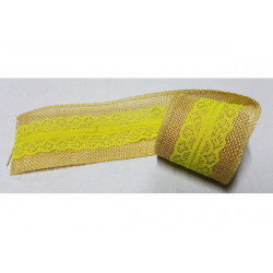Nastro in juta con pizzo giallo 5cmx2mt