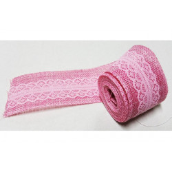 Nastro in juta con pizzo rosa 5cmx2m