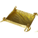 Cesto per confezioni regalo o come porta bomboniere in tessuto color oro di dimensioni 36x27xh6 cm