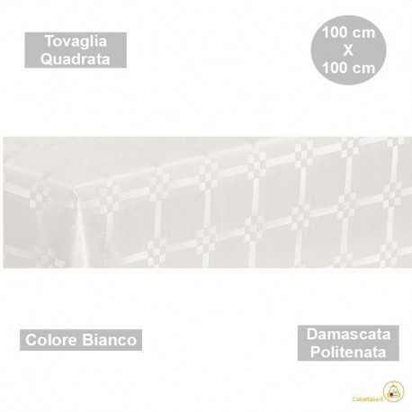 Tovaglia monouso di forma quadrata di lato 100 cm in carta damascata politenata a fondo pieno colore bianco. Tovaglia monouso di forma quadrata di lato 100 cm in carta damascata politenata a fondo pieno colore bianco.