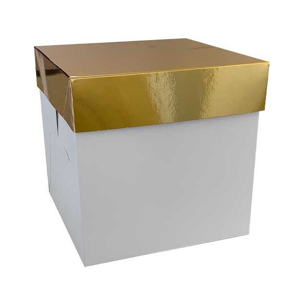 Box per panettone alto Decora in cartone Kraft bianco con coperchio dorato 20x20xh20 cm