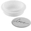 Kit Love 360 Silikomart: stampo in silicone bianco forma tonda ø12xh3,5 cm con tappetino decoro scritta love