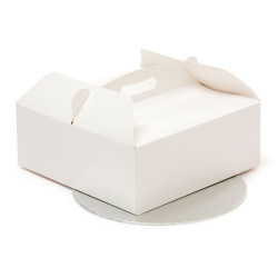 Kit Scatola Porta Torta Quadrata Bianca con Manico + Sottotorta Tondo Argento...