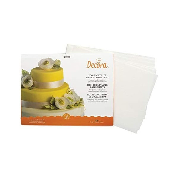10 Fogli di ostia sottili formato A4 da 21 x 29,7 cm 65 g, da Decora