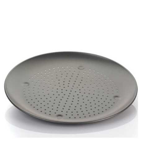 Teglia tonda per pizza, forata antiaderente, diametro 34,5 cm ed altezza 2 cm Teglia tonda per pizza, forata antiaderente, diametro 34,5 cm ed altezza 2 cm