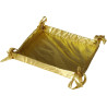 Cesto per confezioni regalo o come porta bomboniere in tessuto color oro di dimensioni 36x27xh6 cm