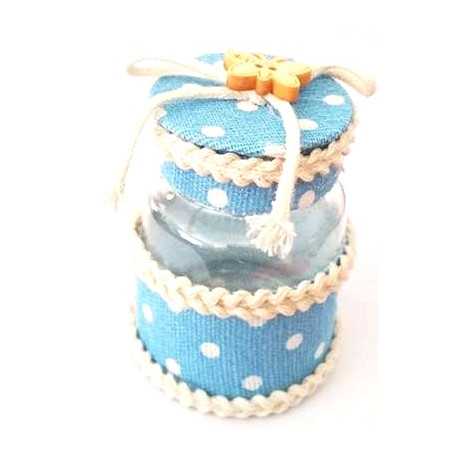 Barattolino portaconfetti decorato in tela Celeste 4,5 cm