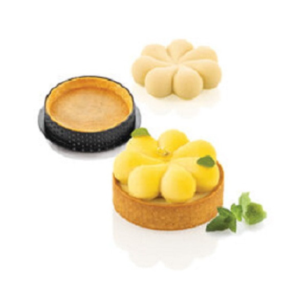Kit Tarte Ring Blossom Silikomart: 1 stampo ed 8 anelli per 8 crostatine a fiore ø7 cm