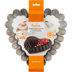 Stampo Cuore decorato in acciaio antiaderente diametro 24 cm, altezza 5 cm da Decora