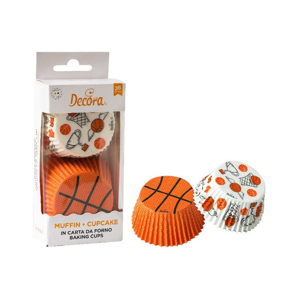 Set di 36 pirottini muffin Basket, da Decora, in carta con decori a tema gioco del basket di ø5xh3,2 cm