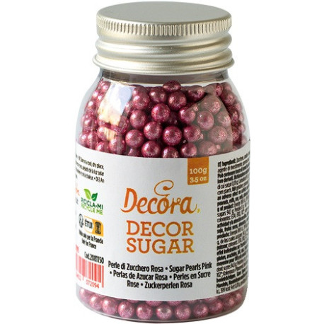 Perle di zucchero rosa metallizzate da 100 g, ø5 mm, per decorazione dolci da Decora