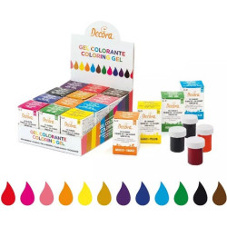 Mix 12 coloranti Decora: set 12 coloranti assortiti in gel da 28 g, colore intenso