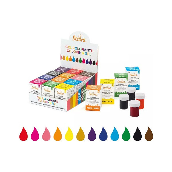 Mix 12 coloranti Decora: set 12 coloranti assortiti in gel da 28 g, colore intenso