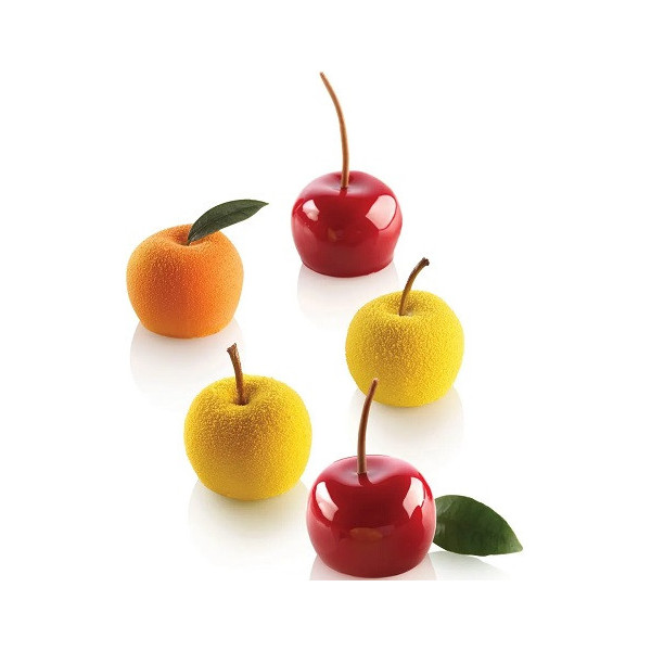 Stampo mela, ciliegia e pesca da 30 ml in silicone bianco da Silikomart